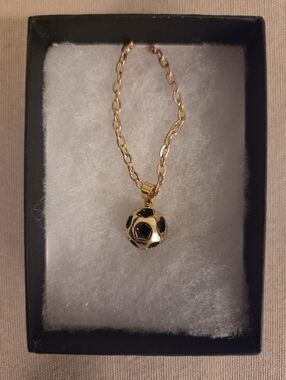 SMALL GOLD AND BLACK SOCCER BALL NECKLACE